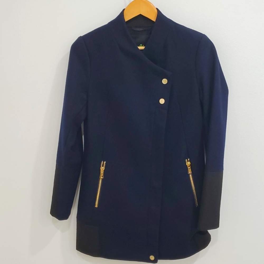 Sam Edelman Navy/Black Women's Coat With Gold Zippers Size XS